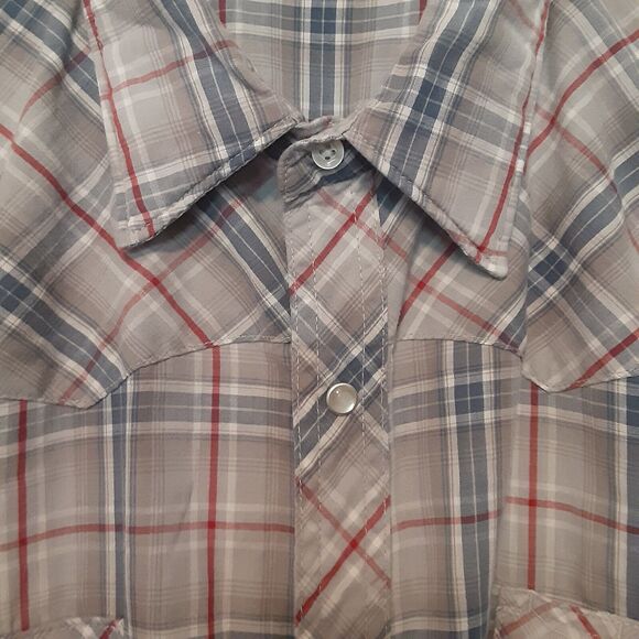 Wrangler Wrancher Shirts Pearl Snap Mens L Gray Short Sleeve Western Cowboy - Picture 3 of 8
